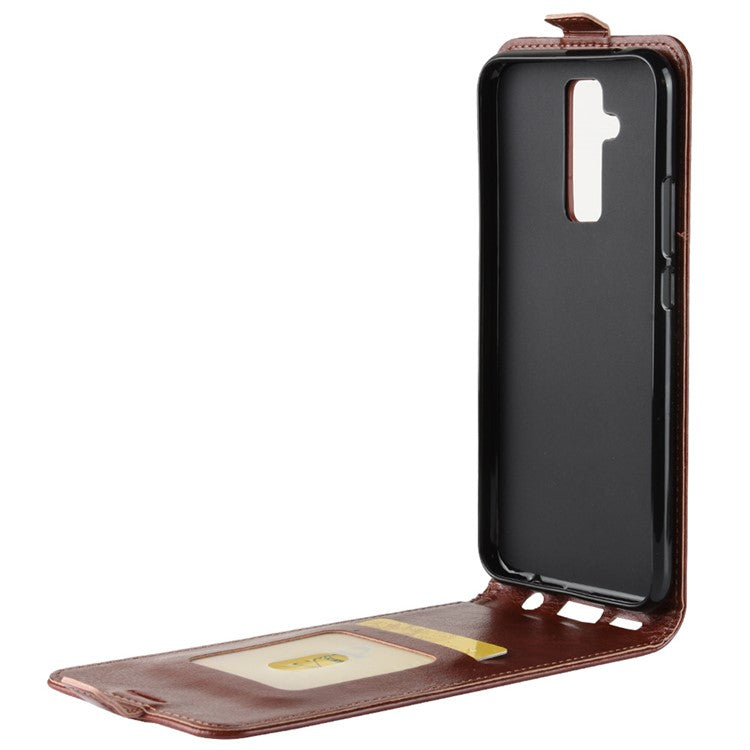 Crazy Horse Texture Vertical Flip Card Holder Leather Shell for Huawei Mate 20 Lite - Brown