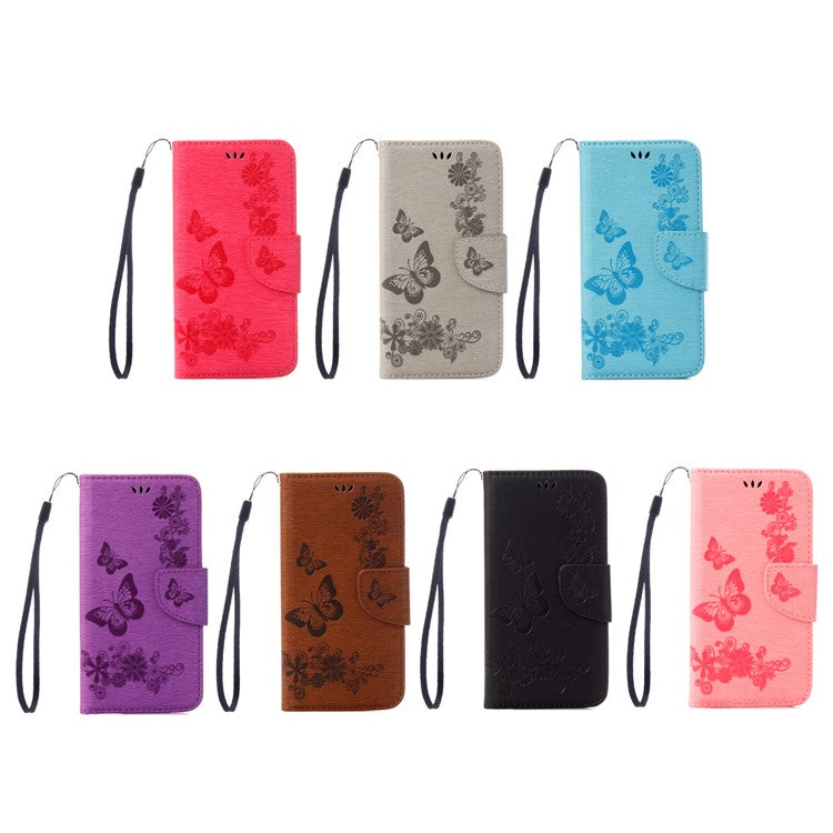 Imprint Butterfly Flower Wallet Leather Cover with Strap for Huawei Mate 20 Lite / Maimang 7 - Grey