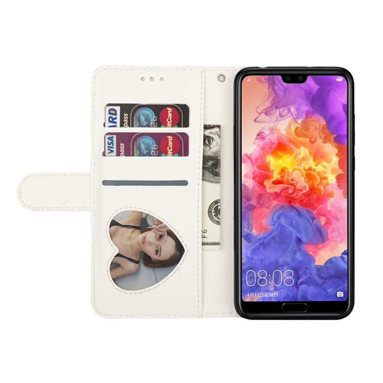 Flash Powder Zippered Stand Leather Wallet Cover with Strap for Huawei P20 Pro - Silver