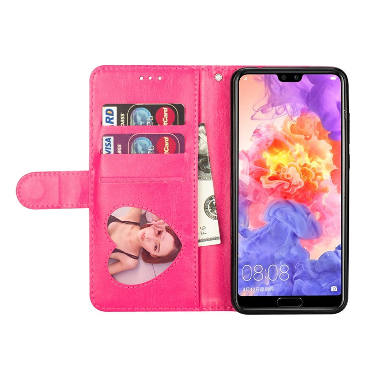 Flash Powder Zippered Stand Leather Wallet Shell with Strap for Huawei P20 Pro - Rose