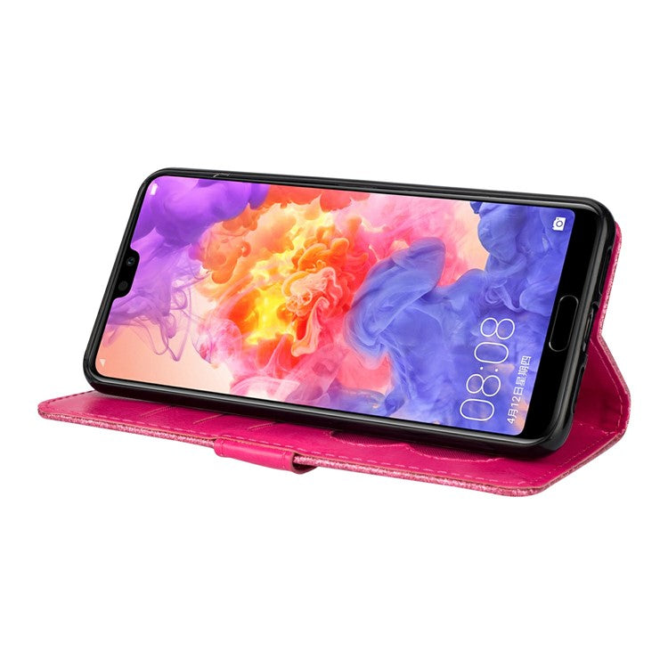 Flash Powder Zippered Stand Leather Wallet Shell with Strap for Huawei P20 Pro - Rose