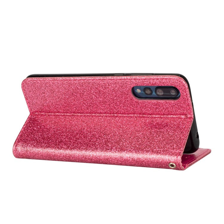 Flash Powder Zippered Stand Leather Wallet Shell with Strap for Huawei P20 Pro - Rose