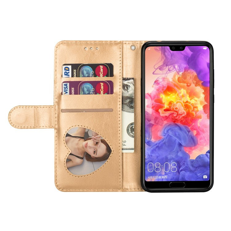Flash Powder Zippered Stand Leather Wallet Cell Phone Case with Strap for Huawei P20 Pro - Gold