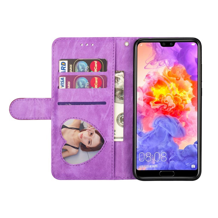 Flash Powder Zippered Stand Leather Wallet Protective Shell with Strap for Huawei P20 Pro - Purple