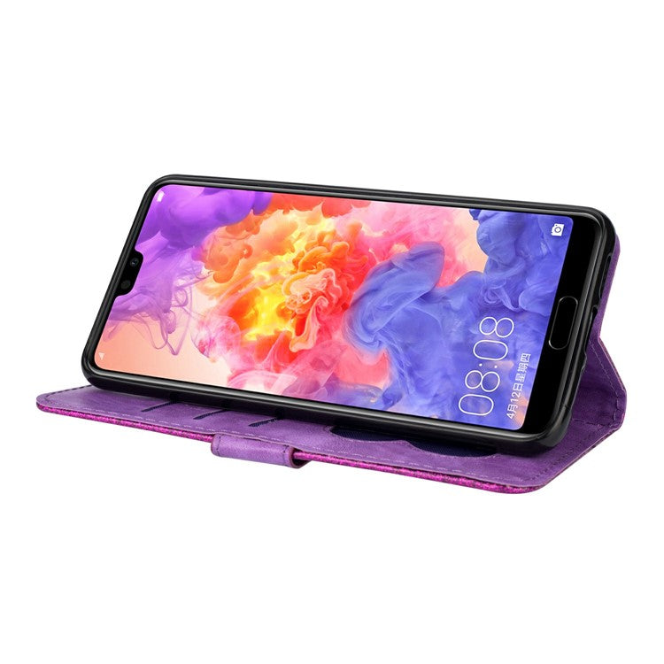 Flash Powder Zippered Stand Leather Wallet Protective Shell with Strap for Huawei P20 Pro - Purple