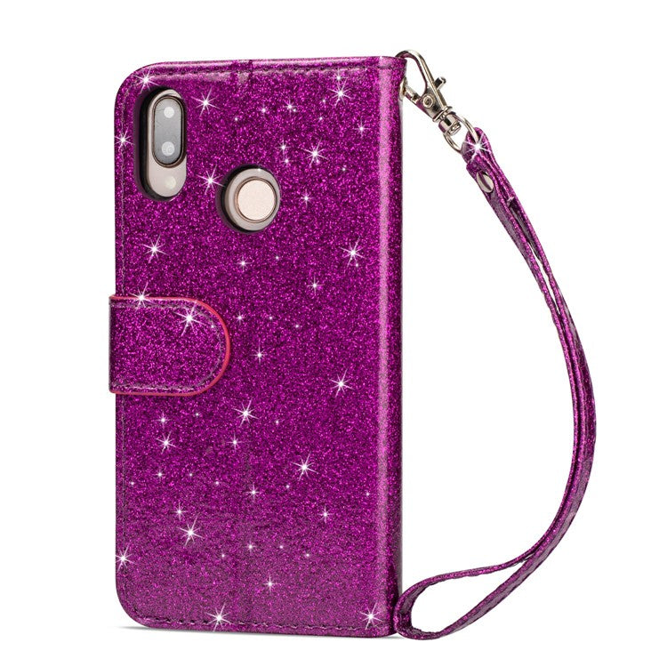 Flash Powder Zippered Stand Leather Wallet Cell Phone Cover with Strap for Huawei P20 Lite / Nova 3e (China) - Purple