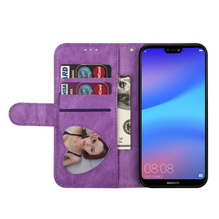 Flash Powder Zippered Stand Leather Wallet Cell Phone Cover with Strap for Huawei P20 Lite / Nova 3e (China) - Purple