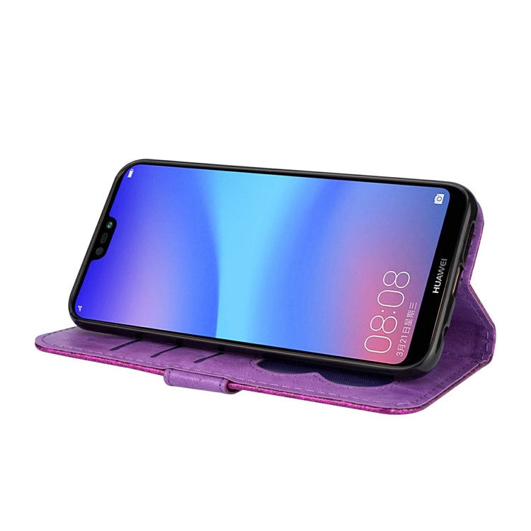Flash Powder Zippered Stand Leather Wallet Cell Phone Cover with Strap for Huawei P20 Lite / Nova 3e (China) - Purple