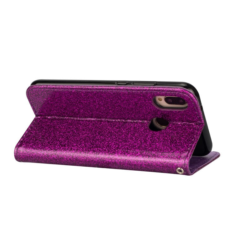 Flash Powder Zippered Stand Leather Wallet Cell Phone Cover with Strap for Huawei P20 Lite / Nova 3e (China) - Purple