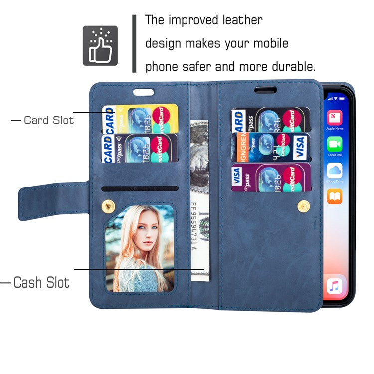 Zippered Leather Magnetic Stand Wallet TPU Accessory Case with Strap for Huawei Mate 20 Lite - Dark Blue