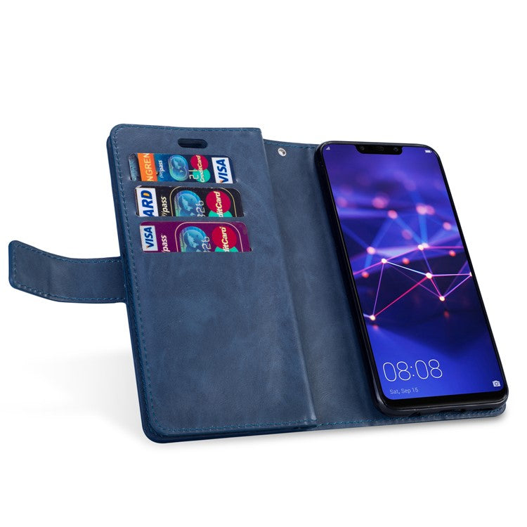 Zippered Leather Magnetic Stand Wallet TPU Accessory Case with Strap for Huawei Mate 20 Lite - Dark Blue