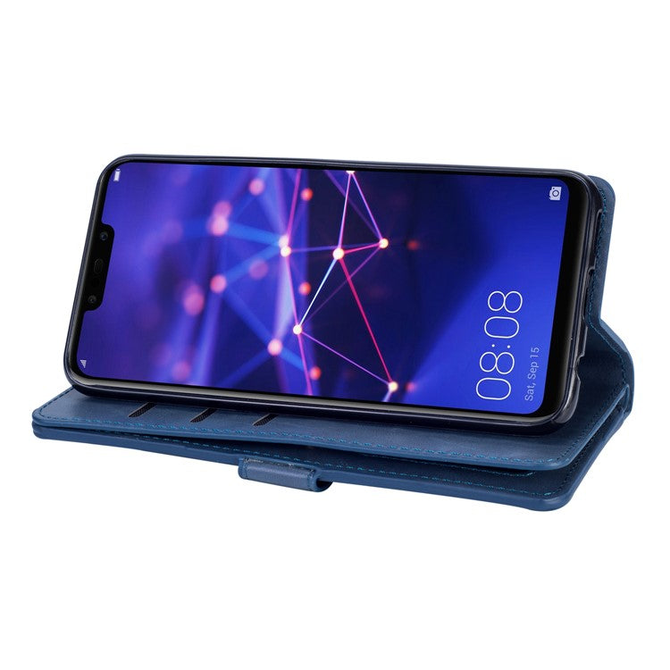 Zippered Leather Magnetic Stand Wallet TPU Accessory Case with Strap for Huawei Mate 20 Lite - Dark Blue