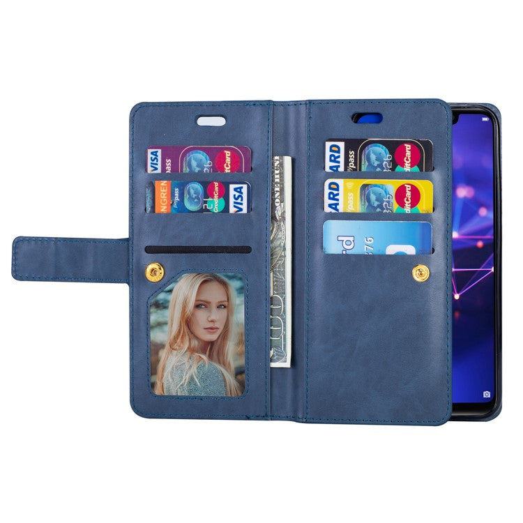 Zippered Leather Magnetic Stand Wallet TPU Accessory Case with Strap for Huawei Mate 20 Lite - Dark Blue