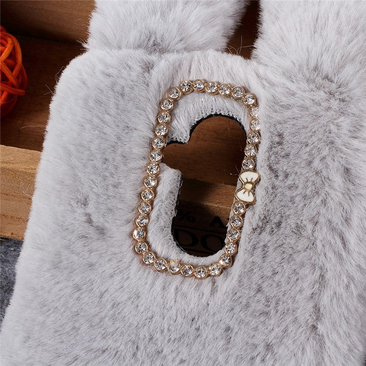 Rabbit Shape Fluffy Fur Coated Rhinestone TPU Shell for Huawei Mate 20 Lite - Light Grey