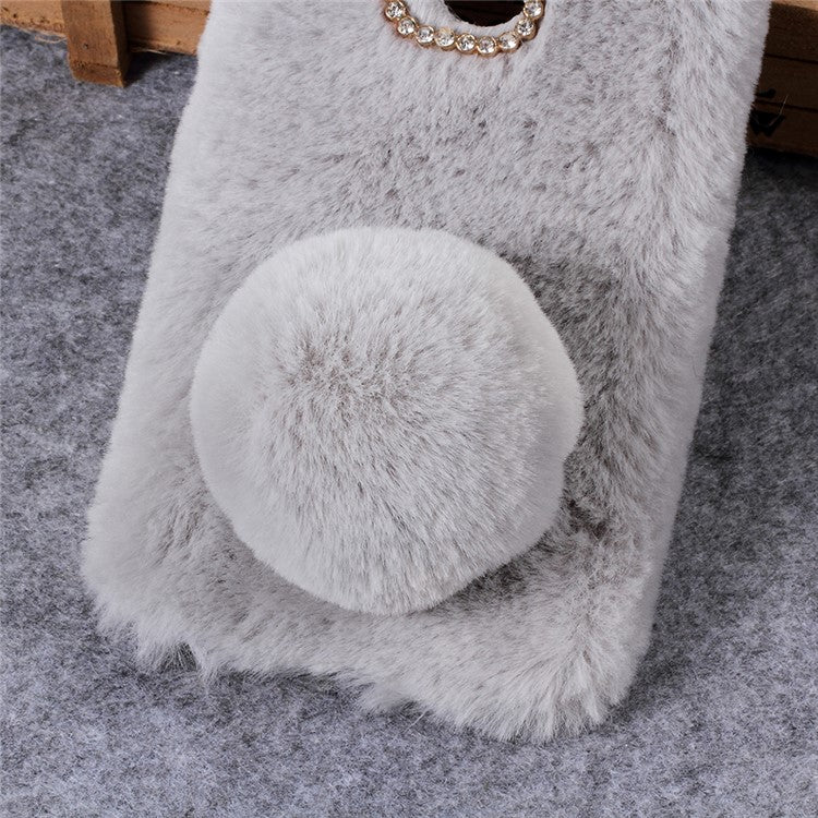 Rabbit Shape Fluffy Fur Coated Rhinestone TPU Shell for Huawei Mate 20 Lite - Light Grey