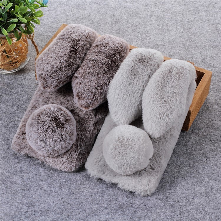 Rabbit Shape Fluffy Fur Coated Rhinestone TPU Shell for Huawei Mate 20 Lite - Light Grey