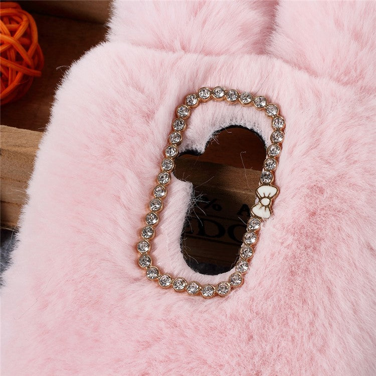 Rabbit Shape Fluffy Fur Coated Rhinestone TPU Casing Shell for Huawei Mate 20 Lite - Pink