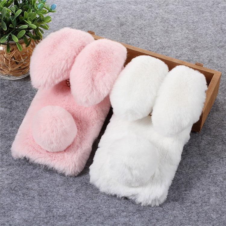 Rabbit Shape Fluffy Fur Coated Rhinestone TPU Casing Shell for Huawei Mate 20 Lite - Pink