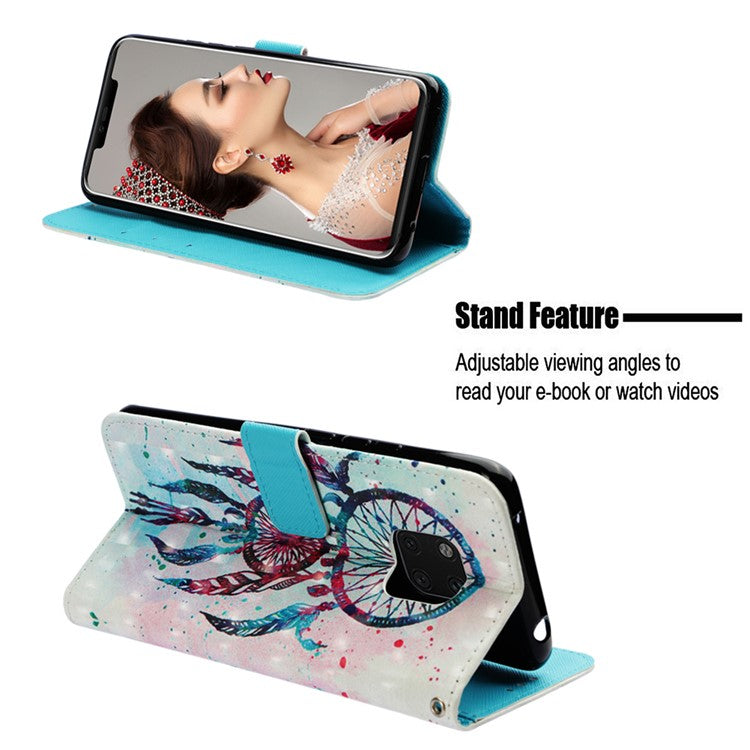 Pattern Printing Leather Magnetic Stand Case for Huawei Mate 20 Pro - Colorful Dream Catcher