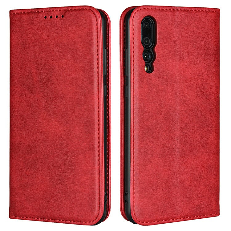 Auto-absorbed Leather Wallet Mobile Phone Cover for Huawei P20 Pro Strong Magnet Phone Case - Red