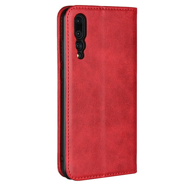 Auto-absorbed Leather Wallet Mobile Phone Cover for Huawei P20 Pro Strong Magnet Phone Case - Red