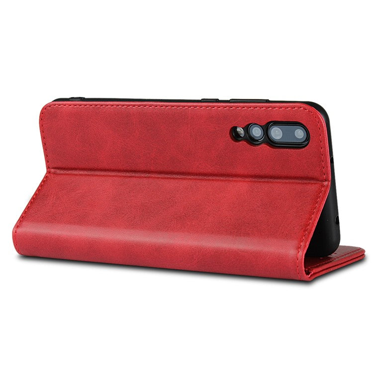 Auto-absorbed Leather Wallet Mobile Phone Cover for Huawei P20 Pro Strong Magnet Phone Case - Red