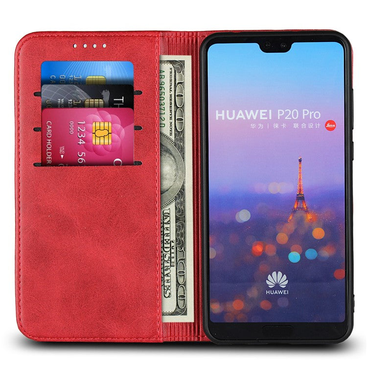 Auto-absorbed Leather Wallet Mobile Phone Cover for Huawei P20 Pro Strong Magnet Phone Case - Red