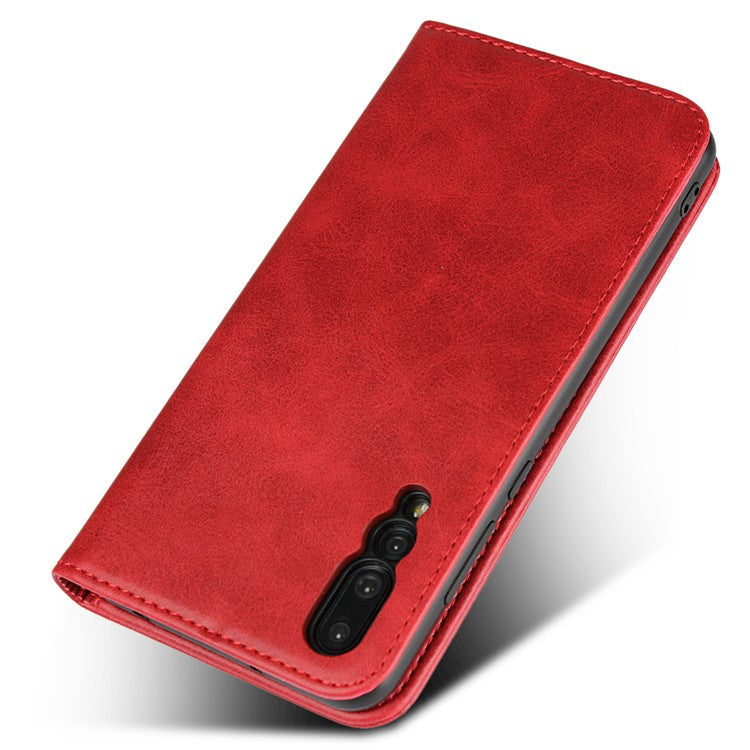 Auto-absorbed Leather Wallet Mobile Phone Cover for Huawei P20 Pro Strong Magnet Phone Case - Red