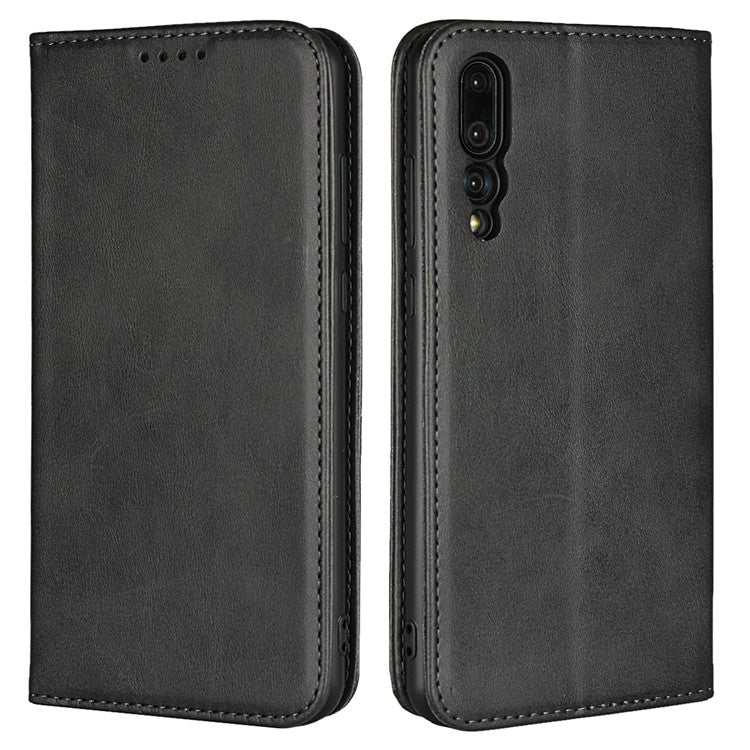 Auto-absorbed Leather Wallet Mobile Phone Cover for Huawei P20 Pro Strong Magnet Phone Case - Black