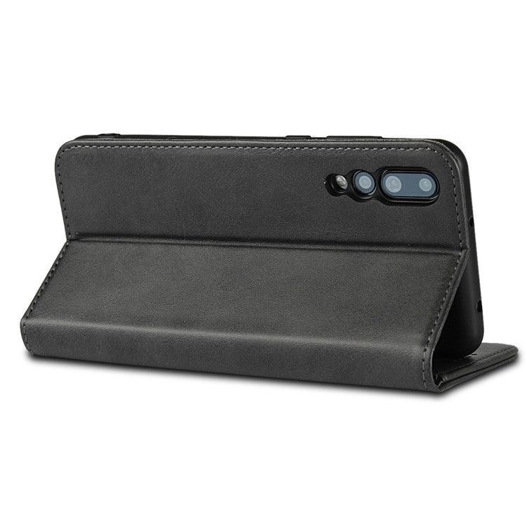 Auto-absorbed Leather Wallet Mobile Phone Cover for Huawei P20 Pro Strong Magnet Phone Case - Black
