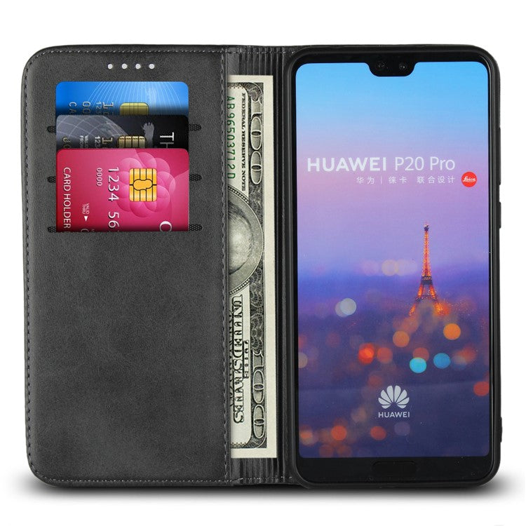 Auto-absorbed Leather Wallet Mobile Phone Cover for Huawei P20 Pro Strong Magnet Phone Case - Black