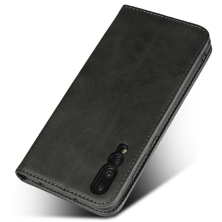 Auto-absorbed Leather Wallet Mobile Phone Cover for Huawei P20 Pro Strong Magnet Phone Case - Black