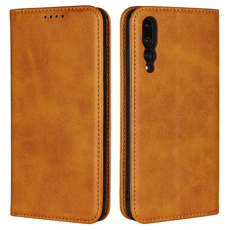 Auto-absorbed Leather Wallet Mobile Phone Cover for Huawei P20 Pro Strong Magnet Phone Case - Brown