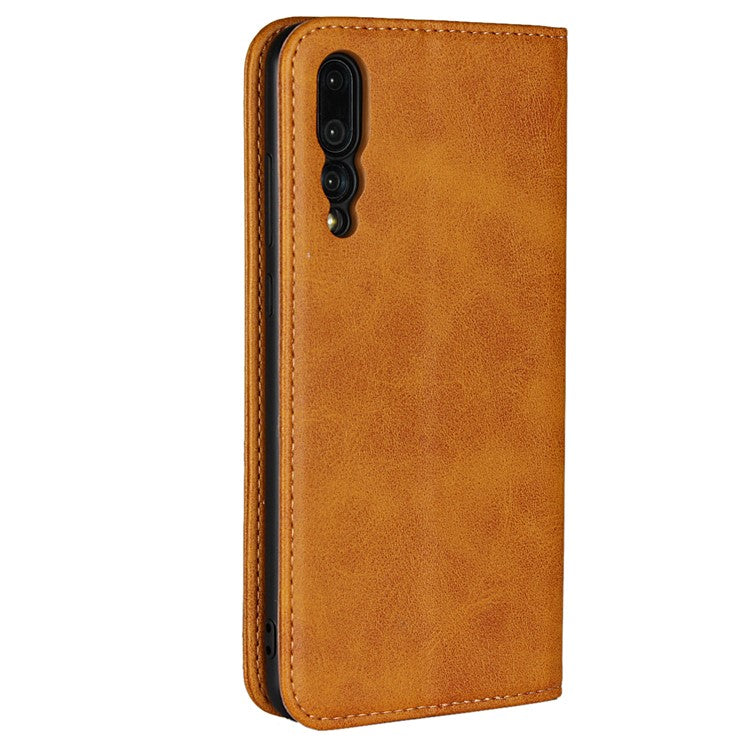 Auto-absorbed Leather Wallet Mobile Phone Cover for Huawei P20 Pro Strong Magnet Phone Case - Brown
