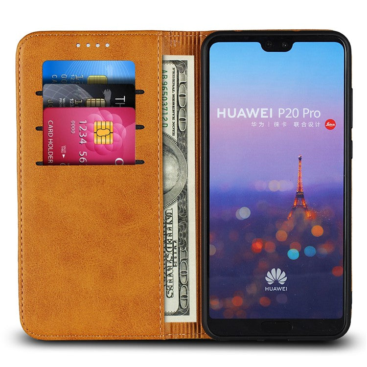 Auto-absorbed Leather Wallet Mobile Phone Cover for Huawei P20 Pro Strong Magnet Phone Case - Brown