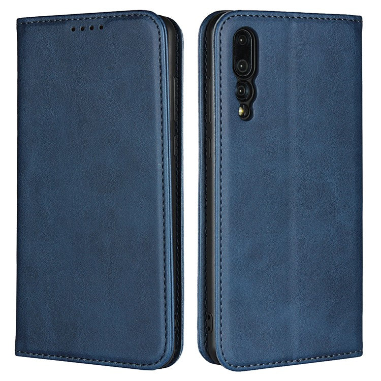 Auto-absorbed Leather Wallet Mobile Phone Cover for Huawei P20 Pro Strong Magnet Phone Case - Blue