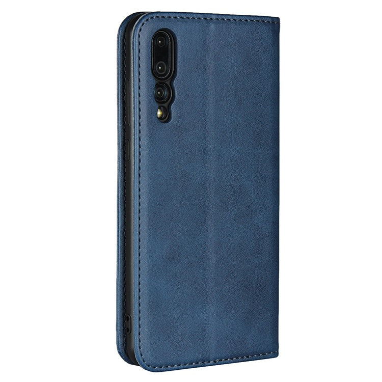 Auto-absorbed Leather Wallet Mobile Phone Cover for Huawei P20 Pro Strong Magnet Phone Case - Blue