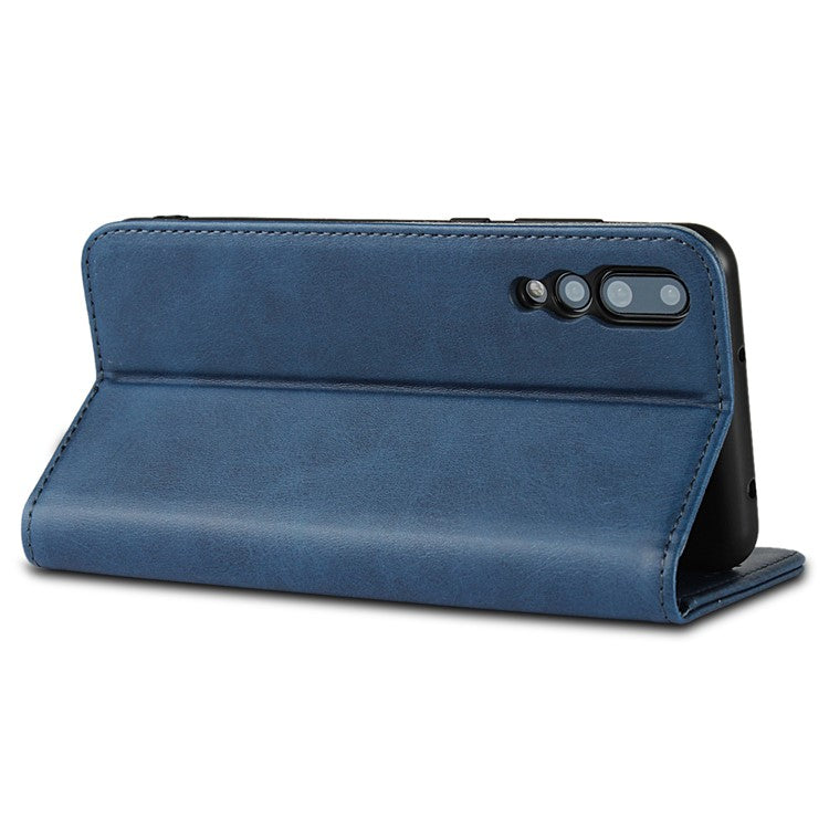 Auto-absorbed Leather Wallet Mobile Phone Cover for Huawei P20 Pro Strong Magnet Phone Case - Blue