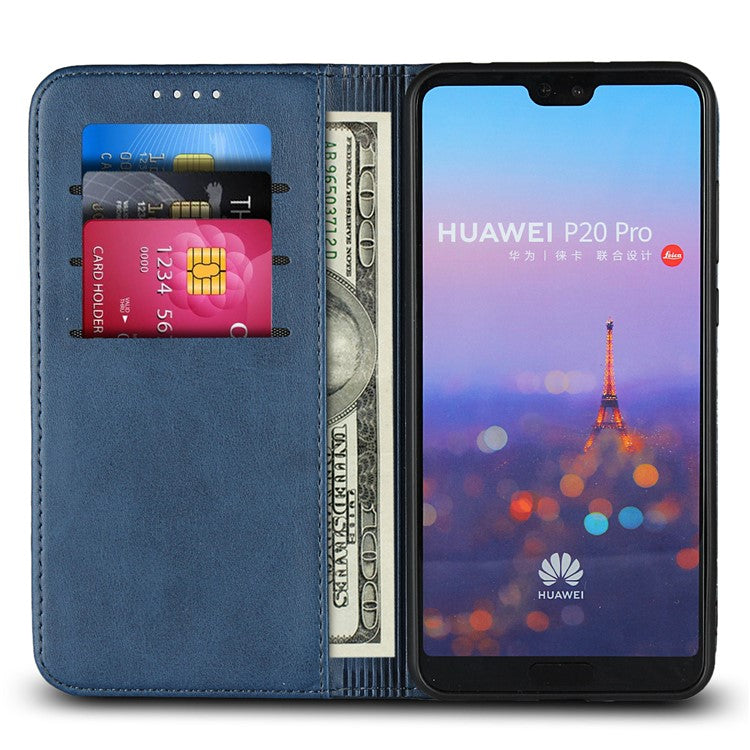 Auto-absorbed Leather Wallet Mobile Phone Cover for Huawei P20 Pro Strong Magnet Phone Case - Blue
