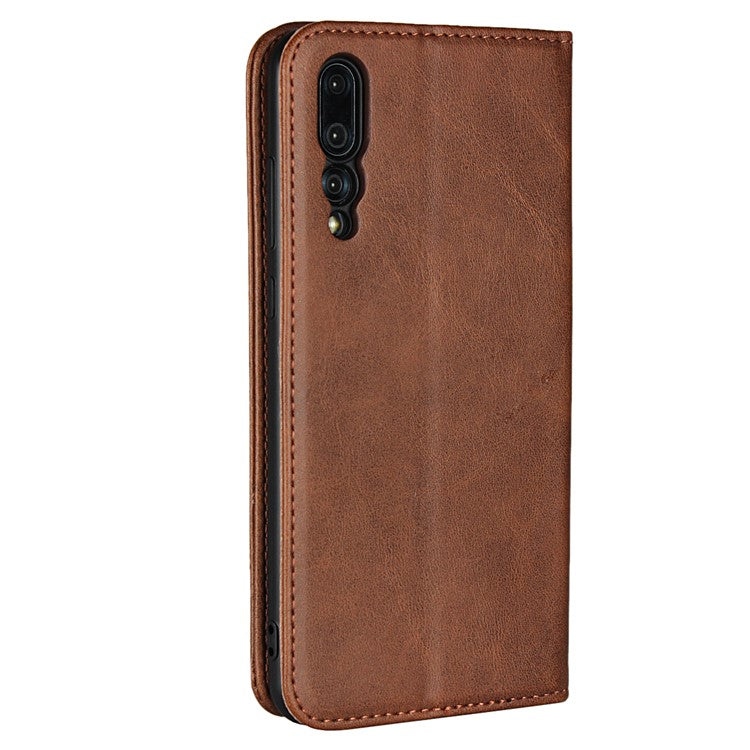Auto-absorbed Leather Wallet Mobile Phone Cover for Huawei P20 Pro Strong Magnet Phone Case - Coffee