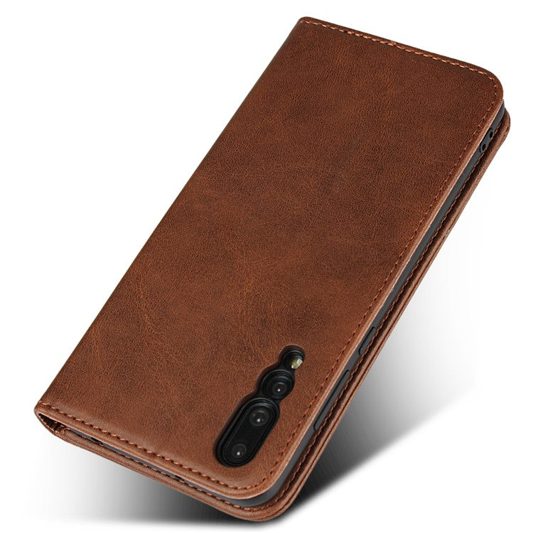Auto-absorbed Leather Wallet Mobile Phone Cover for Huawei P20 Pro Strong Magnet Phone Case - Coffee