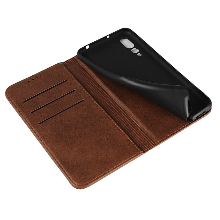 Auto-absorbed Leather Wallet Mobile Phone Cover for Huawei P20 Pro Strong Magnet Phone Case - Coffee