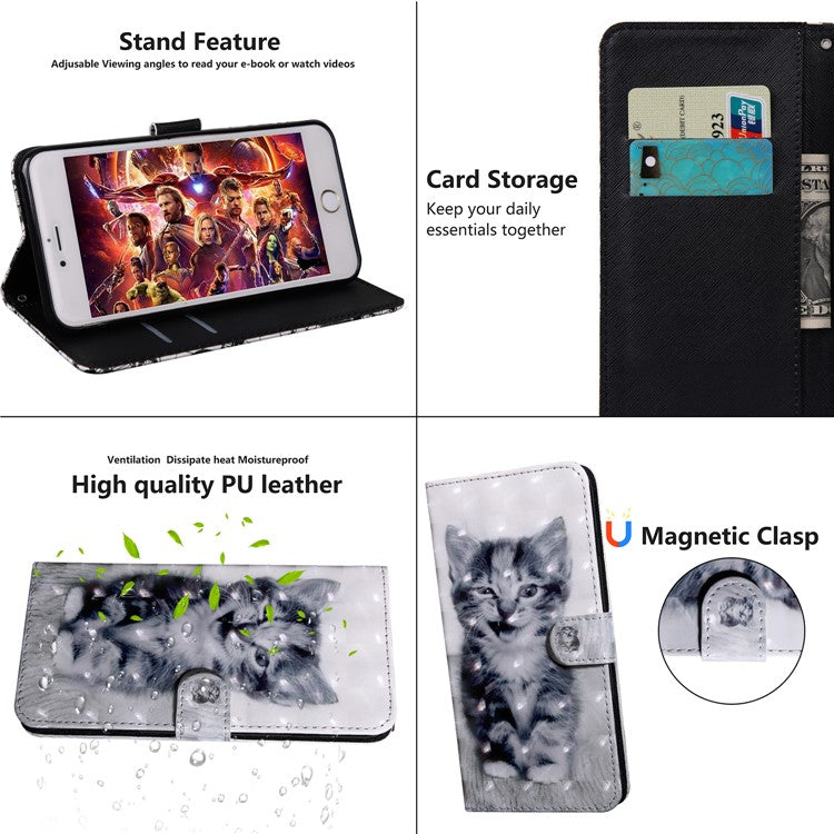Patterned Leather Flip Case [Light Spot Decor] for Huawei Y5 (2018)/Y5 Prime (2018)/Honor 7s/Play 7 - Cat