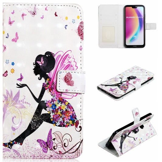 Embossing Pattern PU Leather Protective Case with Stand for Huawei P20 Lite / Nova 3e (China) - Butterfly Girl