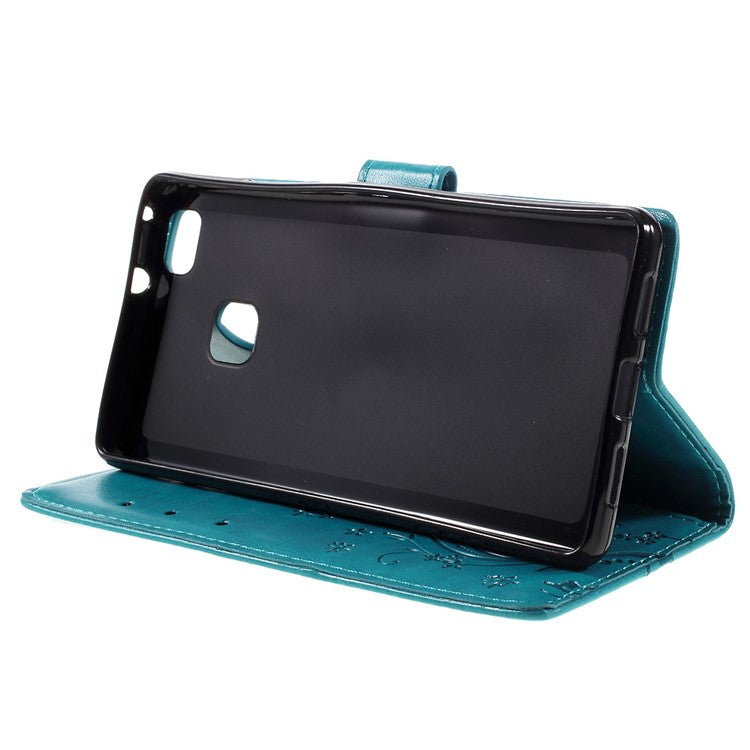 Butterfly Card Holder PU Leather Case for Huawei P9 Lite - Blue