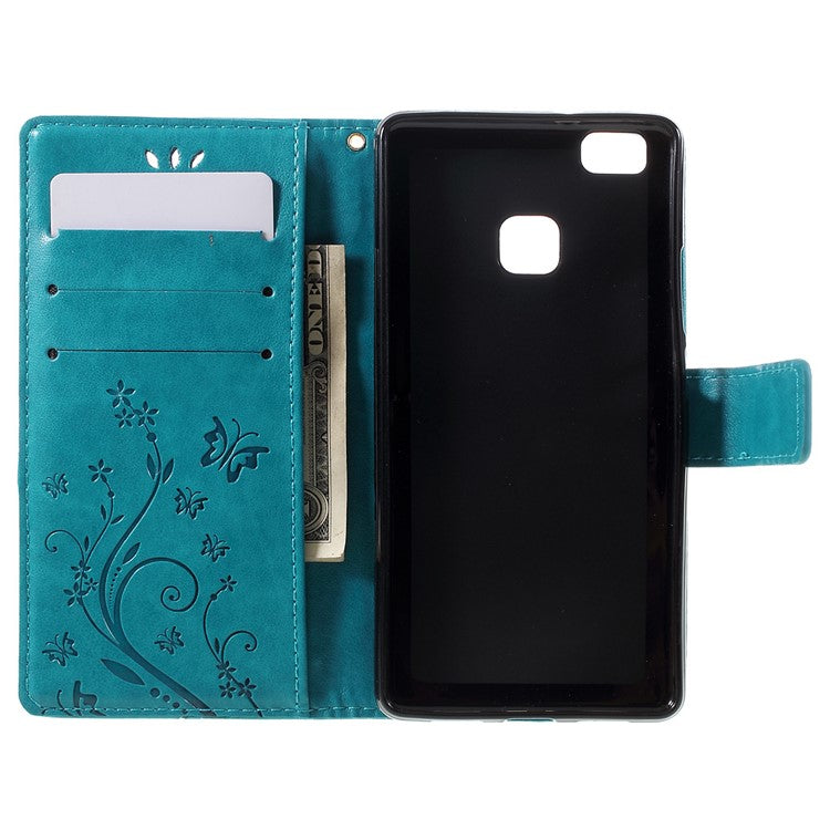 Butterfly Card Holder PU Leather Case for Huawei P9 Lite - Blue