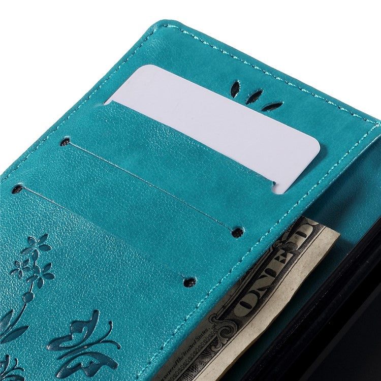 Butterfly Card Holder PU Leather Case for Huawei P9 Lite - Blue