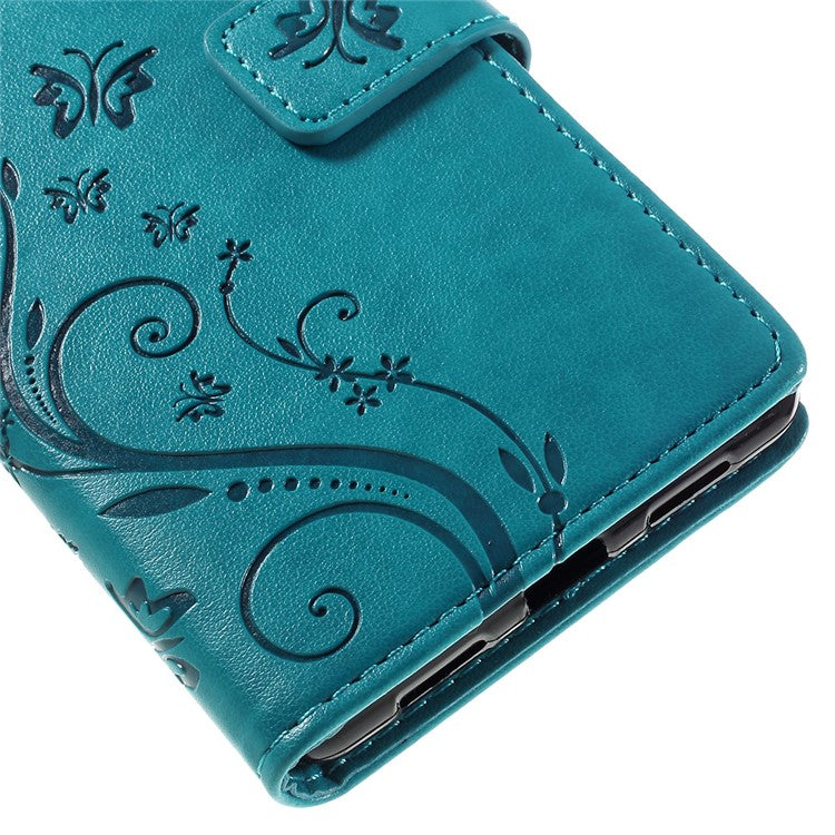 Butterfly Card Holder PU Leather Case for Huawei P9 Lite - Blue