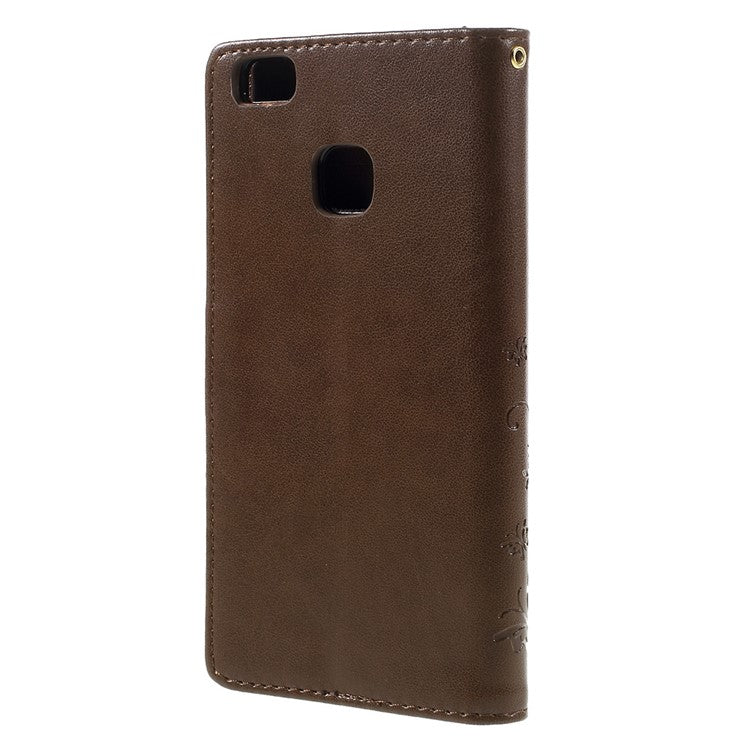 Butterfly Wallet Leather Case Protector for Huawei P9 Lite - Coffee