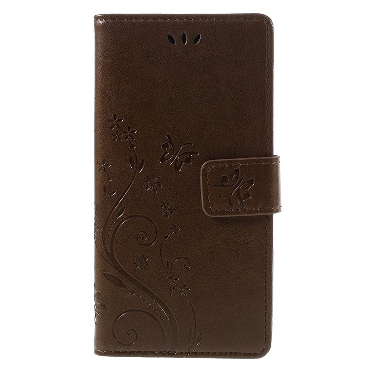 Butterfly Wallet Leather Case Protector for Huawei P9 Lite - Coffee